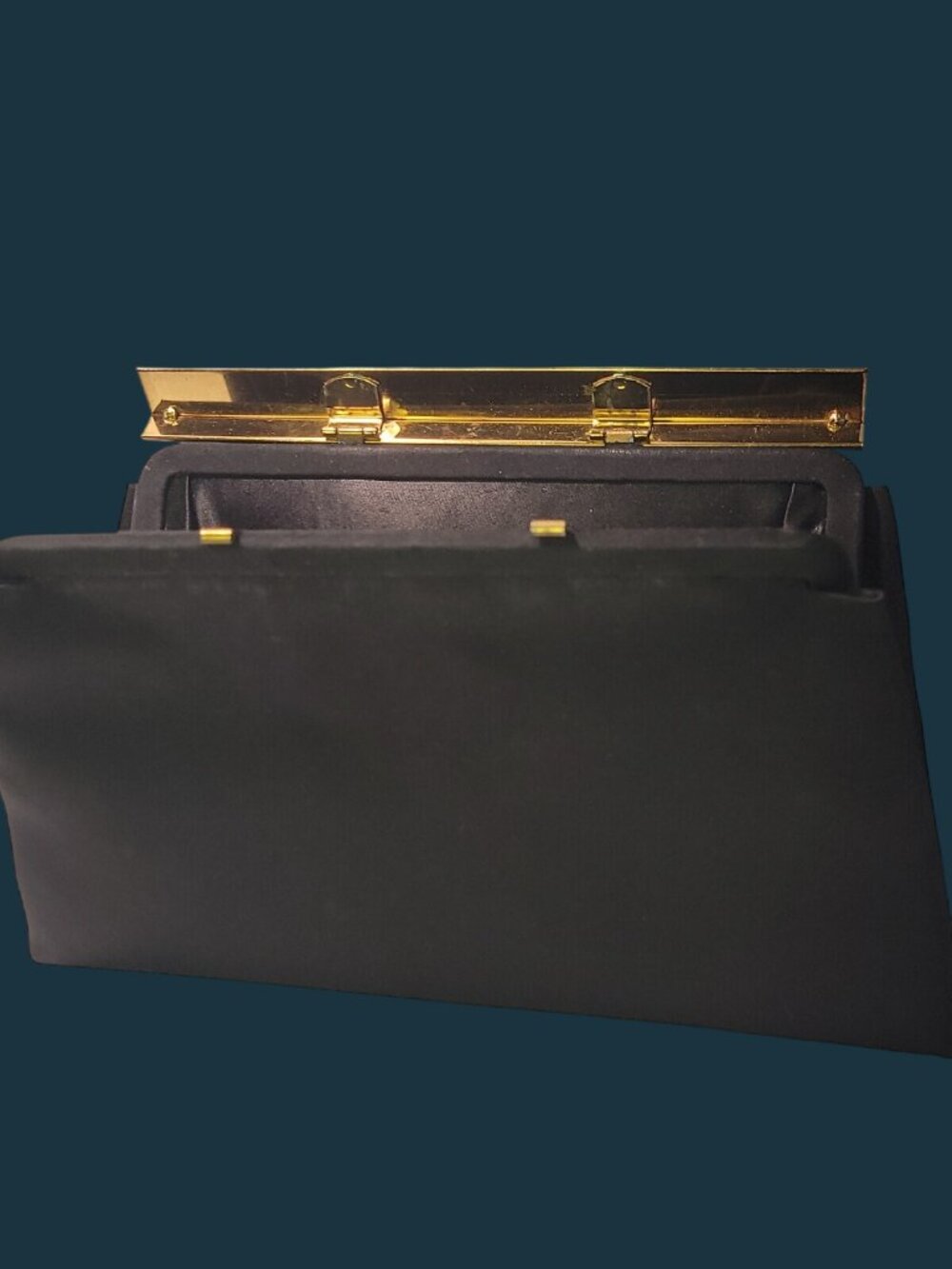 After Five L M Large Black Satin Envelope Clutch Evening Bag Foldover Coin Purse